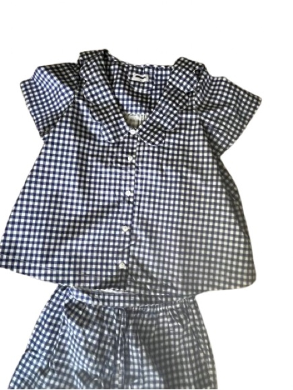 Gingham Short-Sleeve Pajama Set in Navy and White - Picture 9 of 12